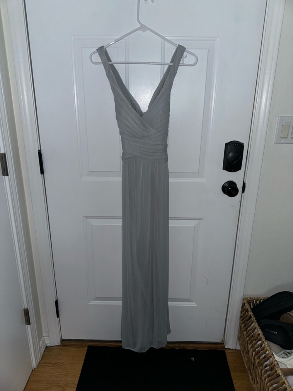 David's Bridal Gray Maxi Dress - V-Neck Ruched Bodice